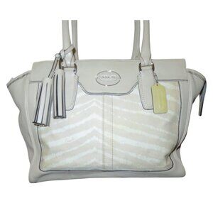 Coach Legacy Candace Leather Carryall Cream Zebra Print Satchel Handbag 23409